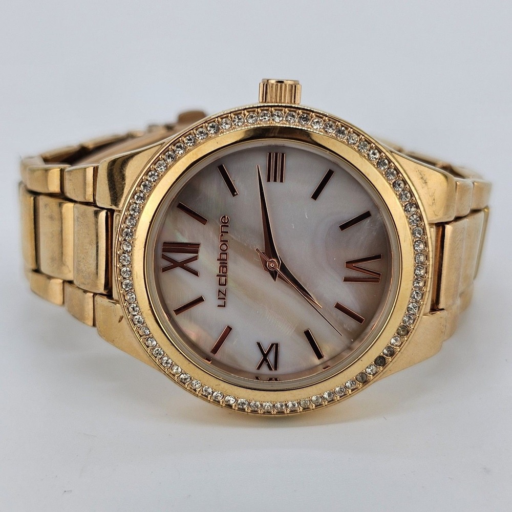 Liz Claiborne Women's Watch‎ 38MM Gray Dial Rose Gold Band 6" Wrist New Battery